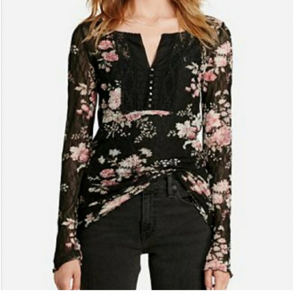 Denim & Supply Ralph Lauren | Sheer Floral Lace Henley Top